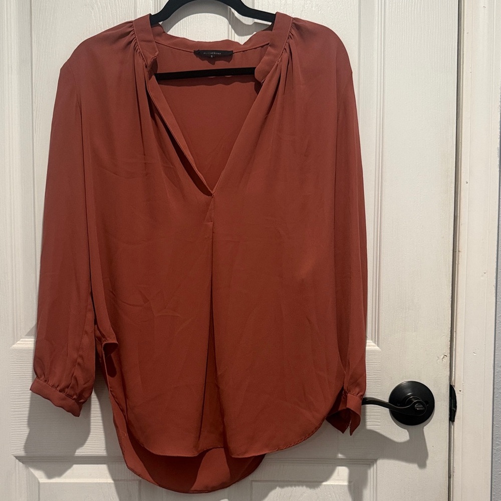 Olivaceous Rust V-Neck Blouse